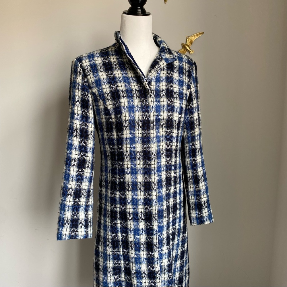 mac & jac Blue, White & Black Plaid Long Coat
